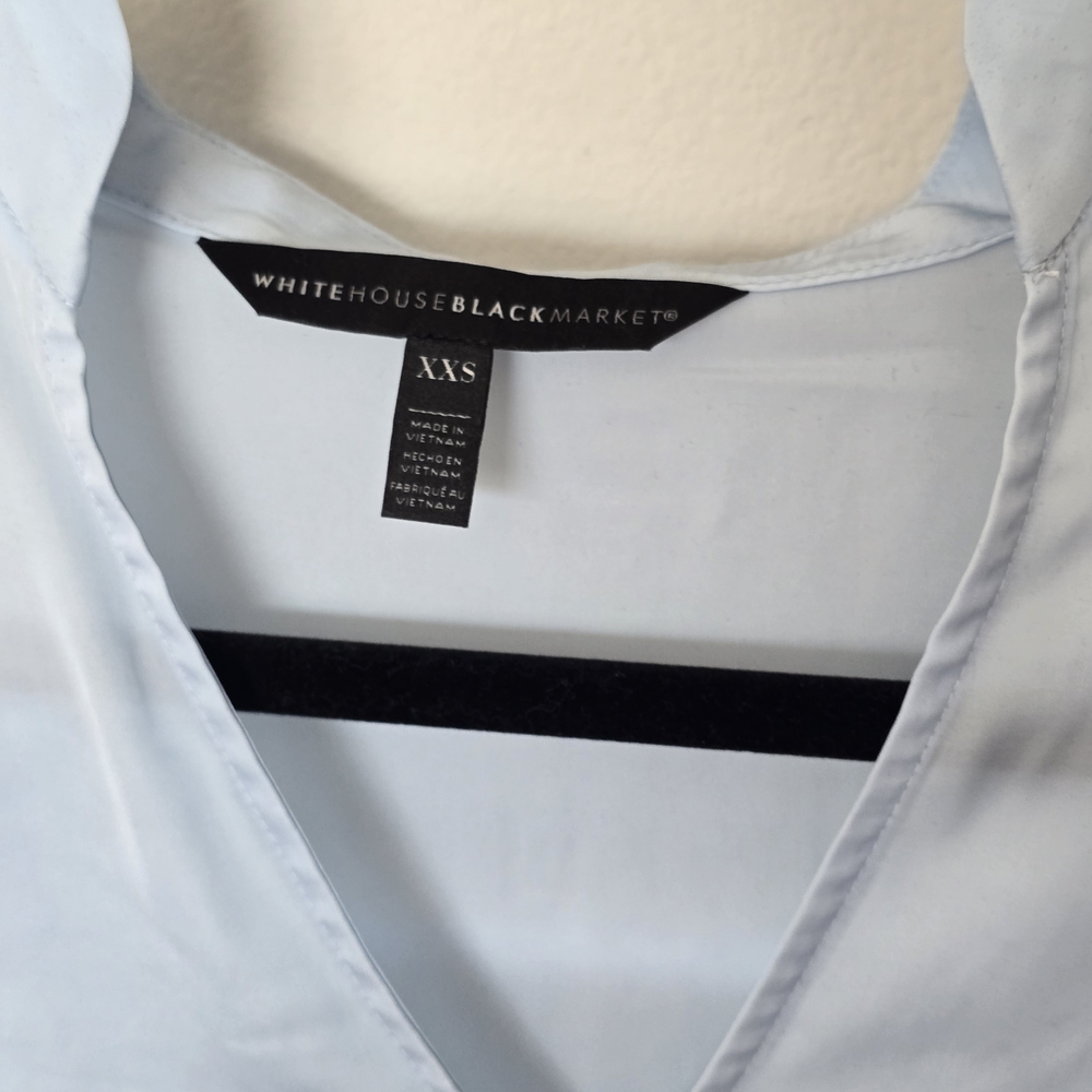 White House Black Market Light Blue Blouse With Rouched Sleeves - Picture 6 of 8